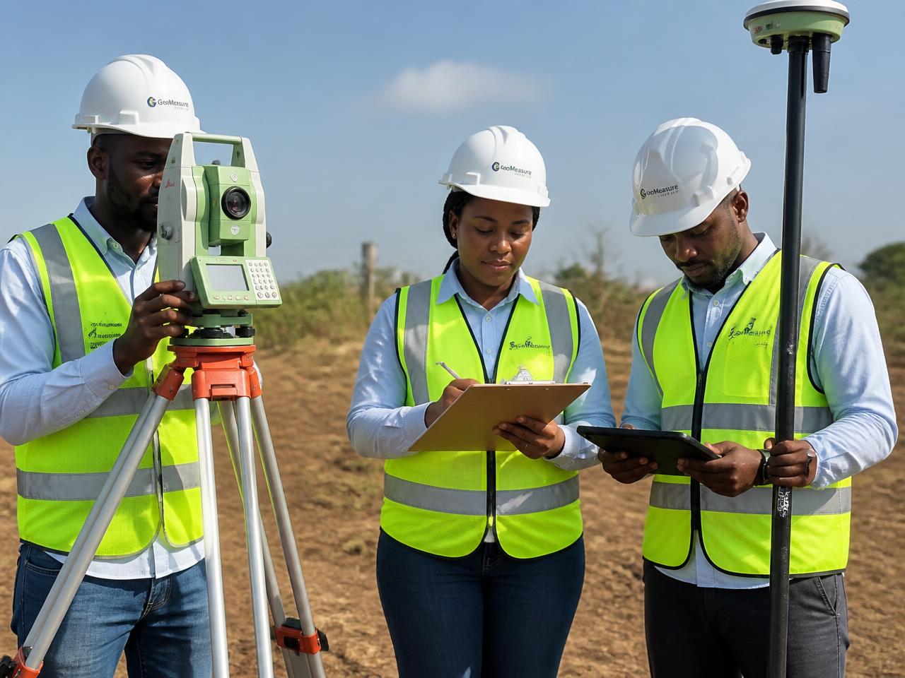 Survey team conducting field measurements with a total station and GNSS rover